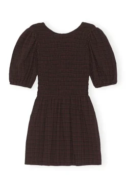 Cheap GANNI Gesmoktes Seersucker-Minikleid Chicory Coffee