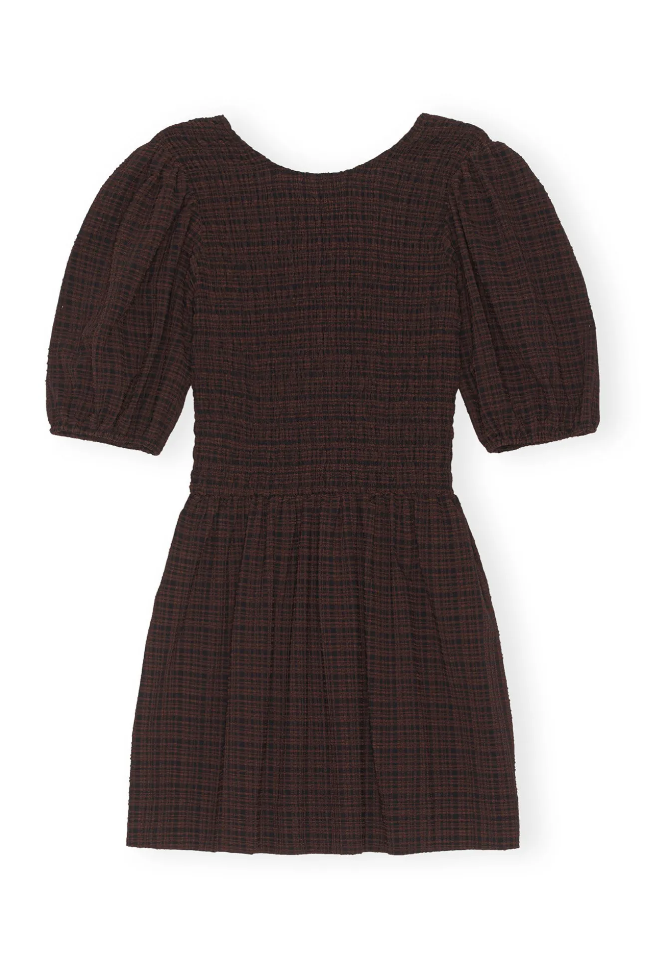 Cheap GANNI Gesmoktes Seersucker-Minikleid Chicory Coffee