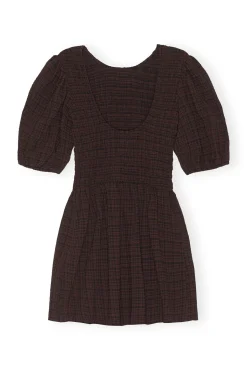 Cheap GANNI Gesmoktes Seersucker-Minikleid Chicory Coffee