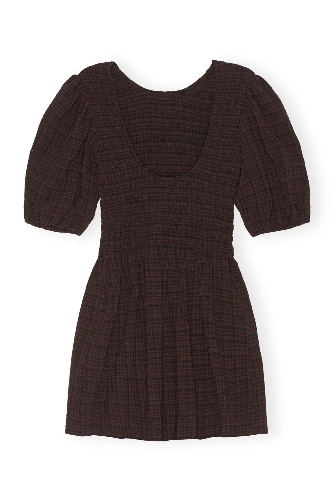 Cheap GANNI Gesmoktes Seersucker-Minikleid Chicory Coffee