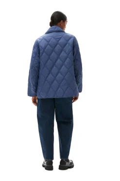 Flash Sale GANNI Gesteppte, Asymmetrische Ripstop-Jacke Gray Blue