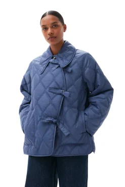 Flash Sale GANNI Gesteppte, Asymmetrische Ripstop-Jacke Gray Blue
