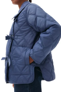 Flash Sale GANNI Gesteppte, Asymmetrische Ripstop-Jacke Gray Blue