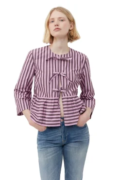 Discount GANNI Gestreifte Peplum-Bluse Aus Cotton Bonbon
