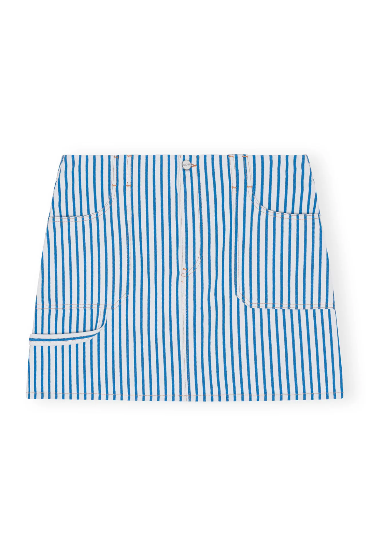 New GANNI Gestreifter Denim-Minirock Bright White