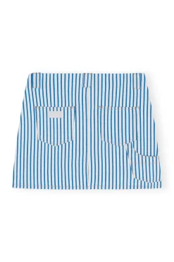 New GANNI Gestreifter Denim-Minirock Bright White