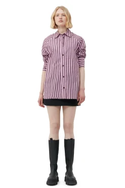 Clearance GANNI Gestreiftes Cotton-Raglan-Hemd In Ubergrose Bonbon