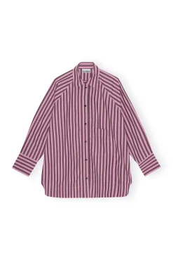 Clearance GANNI Gestreiftes Cotton-Raglan-Hemd In Ubergrose Bonbon