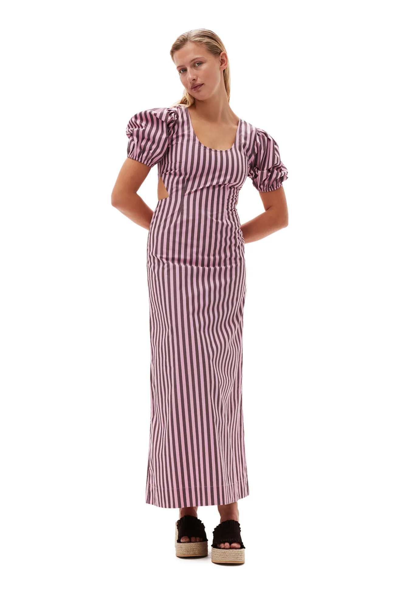 Cheap GANNI Gestreiftes Cutout-Kleid Aus Cotton Bonbon
