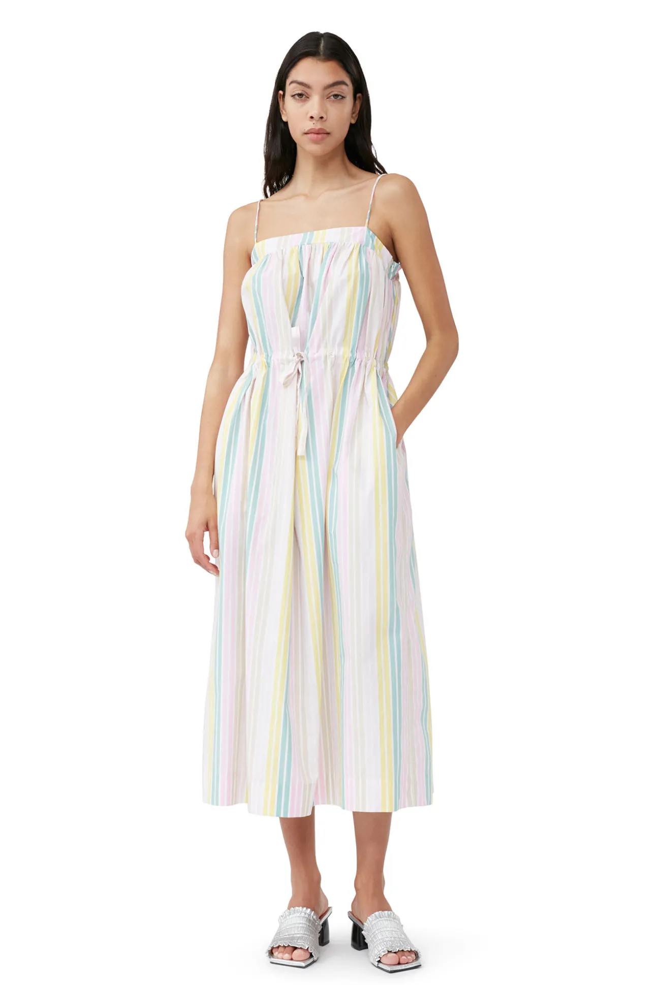 Cheap GANNI Gestreiftes Maxi-Tragerkleid Aus Cotton Multicolour