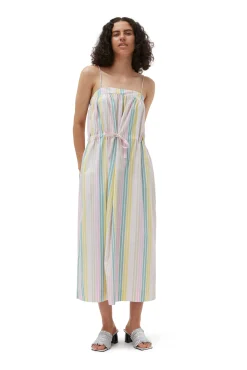 Cheap GANNI Gestreiftes Maxi-Tragerkleid Aus Cotton Multicolour