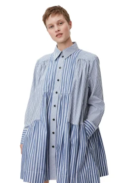Best Sale GANNI Gestreiftes Mini-Hemdkleid Gray Blue