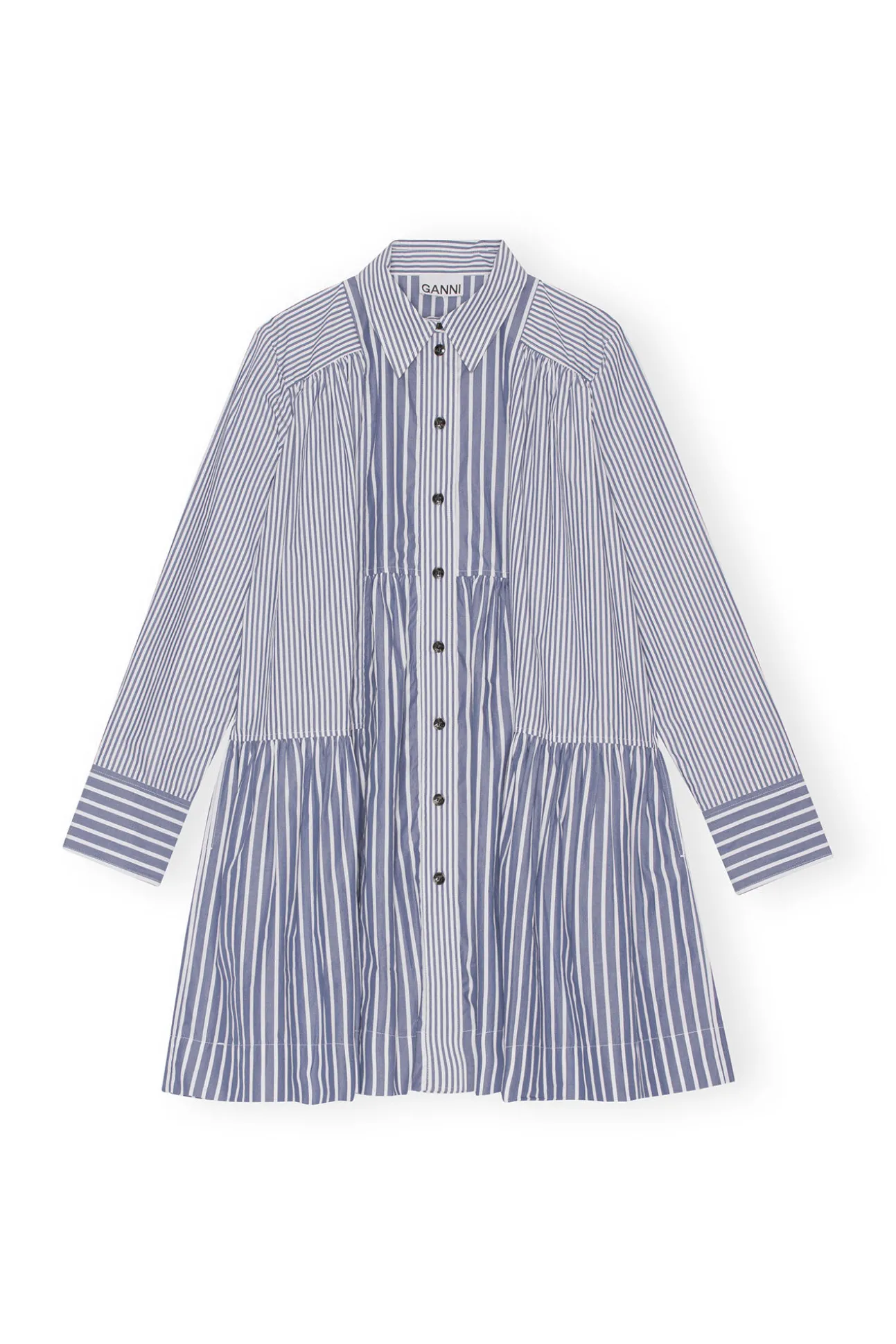 Best Sale GANNI Gestreiftes Mini-Hemdkleid Gray Blue