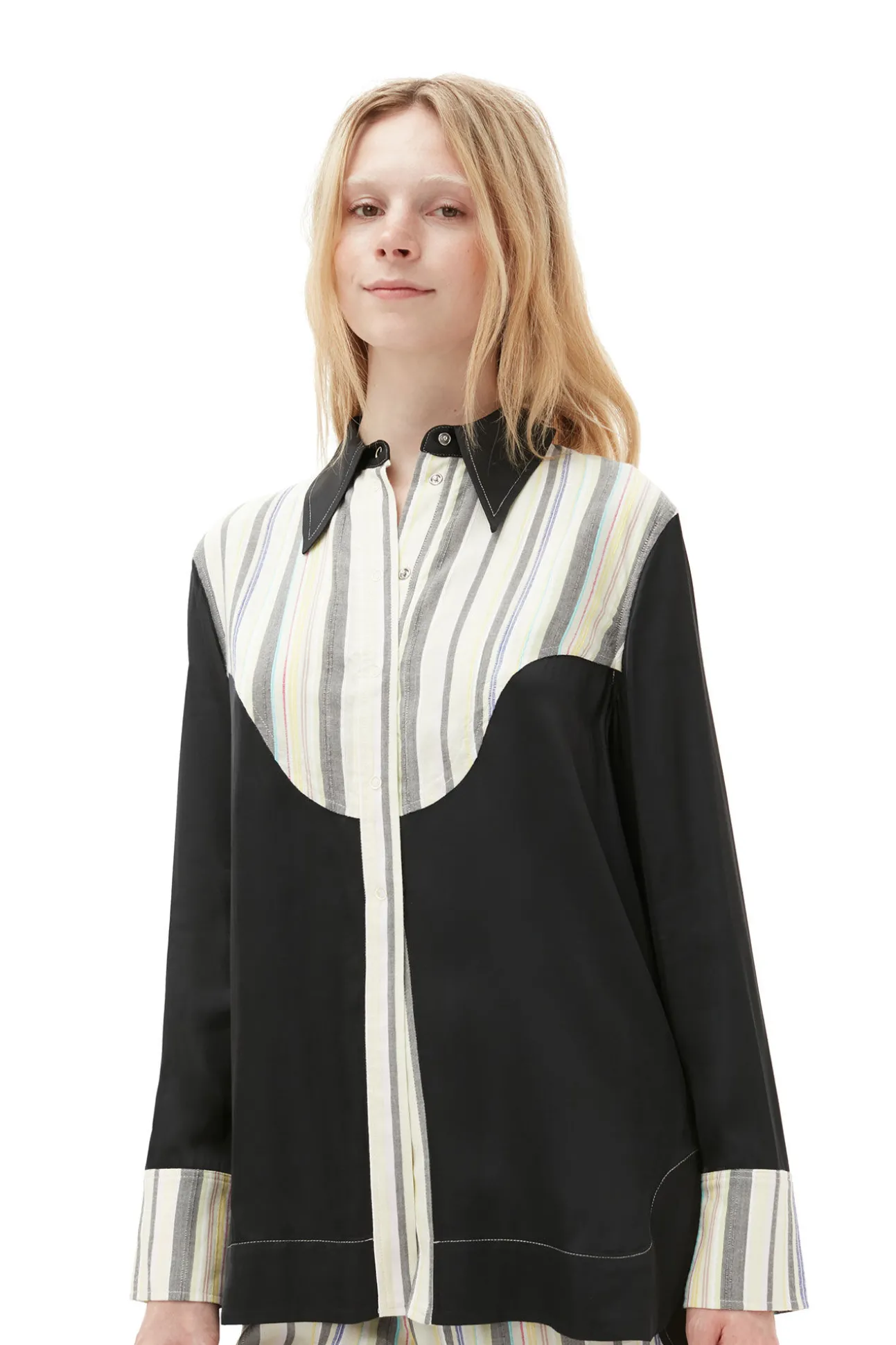 Fashion GANNI Gestreiftes Mix-Slub-Hemd Lily Green