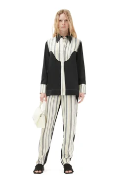 Fashion GANNI Gestreiftes Mix-Slub-Hemd Lily Green