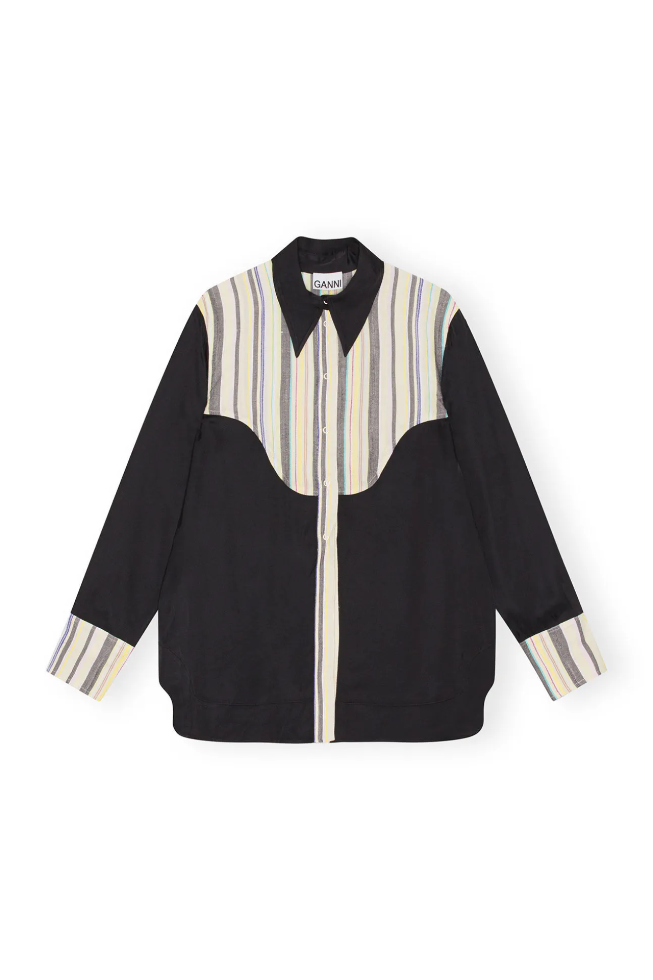 Fashion GANNI Gestreiftes Mix-Slub-Hemd Lily Green