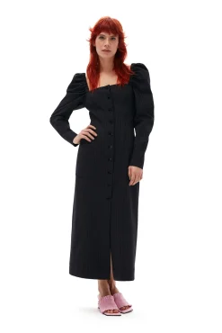 Best GANNI Gestreiftes, Tailliertes Stretch-Midikleid Sky Captain