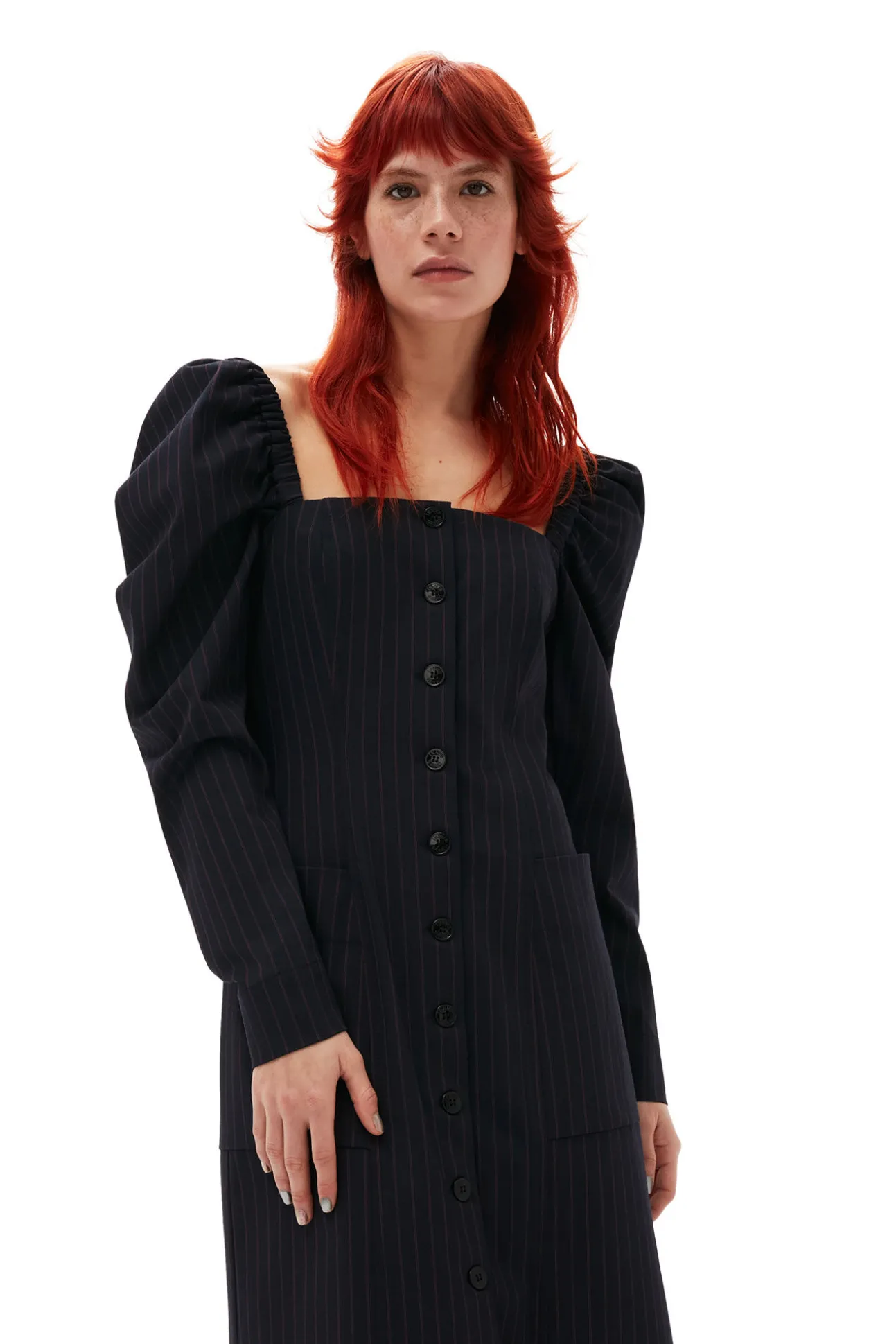 Best GANNI Gestreiftes, Tailliertes Stretch-Midikleid Sky Captain