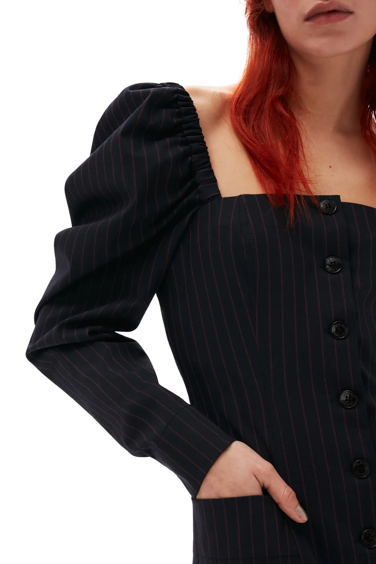 Best GANNI Gestreiftes, Tailliertes Stretch-Midikleid Sky Captain