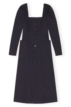 Best GANNI Gestreiftes, Tailliertes Stretch-Midikleid Sky Captain