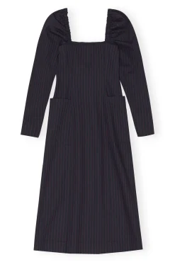 Best GANNI Gestreiftes, Tailliertes Stretch-Midikleid Sky Captain