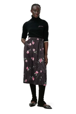 Hot GANNI Gewellter, Elastischer Satin-Maxirock Black