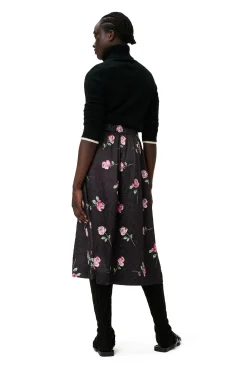 Hot GANNI Gewellter, Elastischer Satin-Maxirock Black