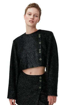 Fashion GANNI Glitzernder Crop-Blazer Black