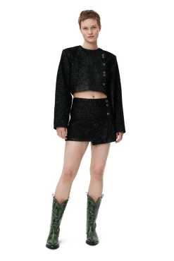 Fashion GANNI Glitzernder Crop-Blazer Black