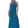 Hot GANNI Glitzerndes Rippkleid Mit Offenem Rucken Brilliant Blue