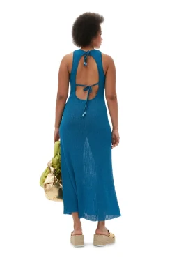 Hot GANNI Glitzerndes Rippkleid Mit Offenem Rucken Brilliant Blue