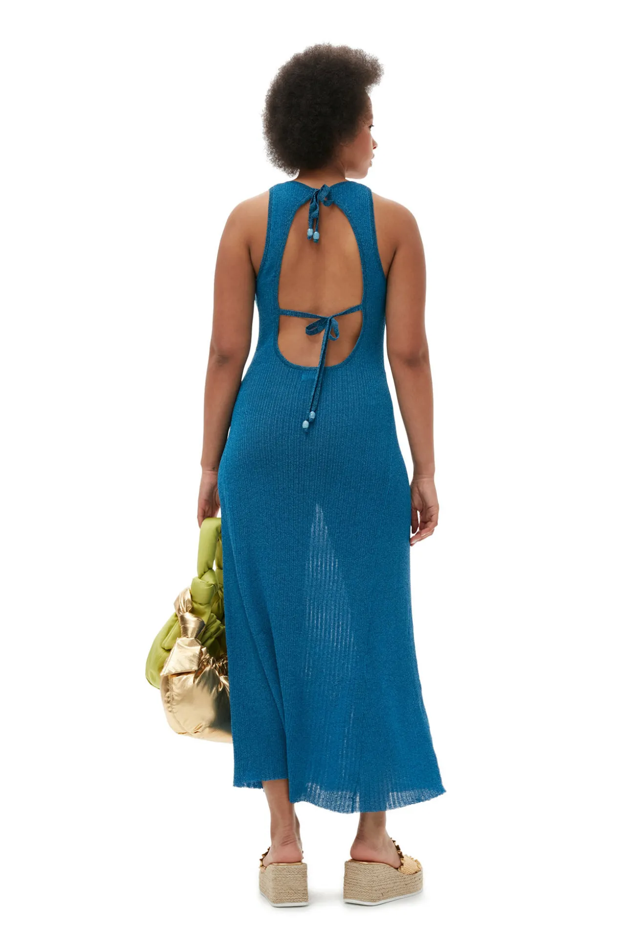 Hot GANNI Glitzerndes Rippkleid Mit Offenem Rucken Brilliant Blue