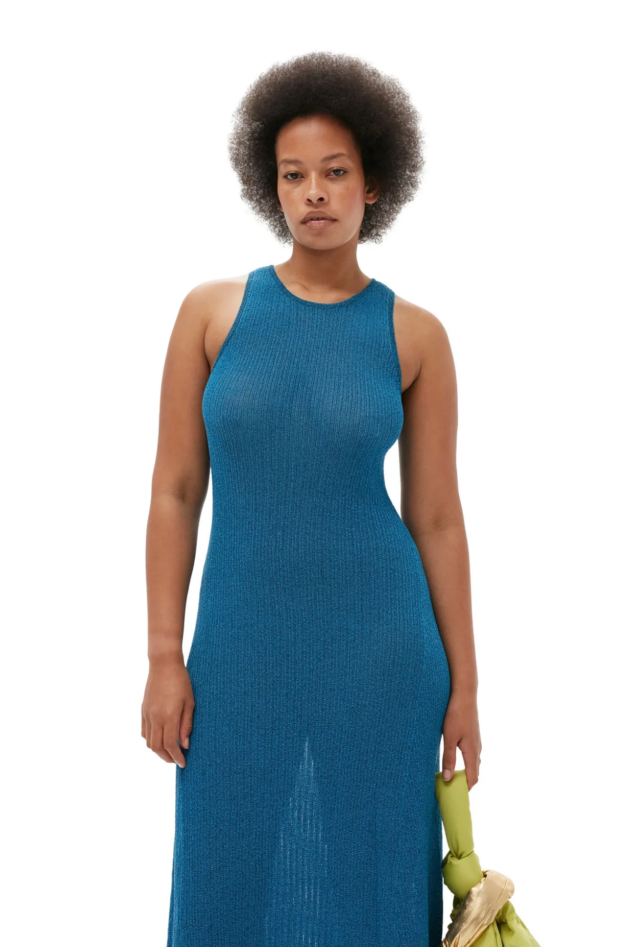 Hot GANNI Glitzerndes Rippkleid Mit Offenem Rucken Brilliant Blue