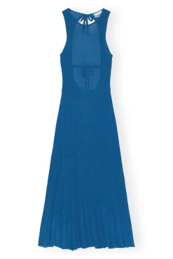 Hot GANNI Glitzerndes Rippkleid Mit Offenem Rucken Brilliant Blue