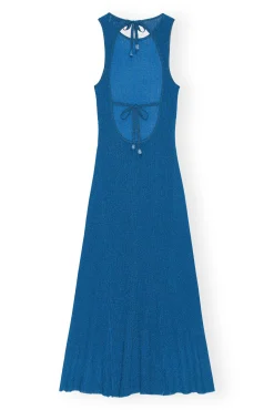 Hot GANNI Glitzerndes Rippkleid Mit Offenem Rucken Brilliant Blue