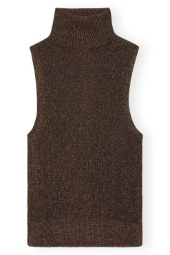 Sale GANNI Glitzerndes Ripp-Oberteil Mit Rollkragen Copper Brown