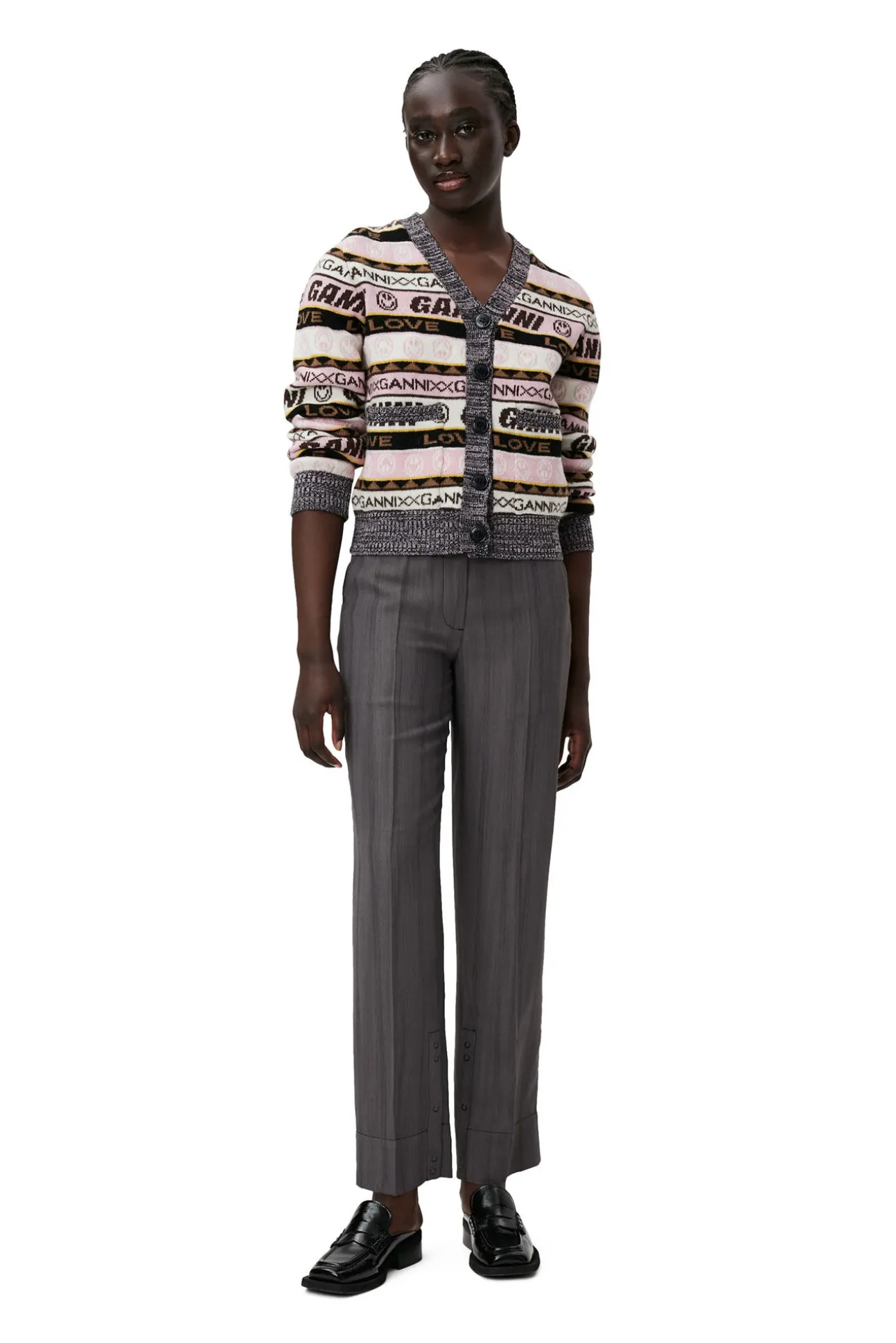 Fashion GANNI Grafik-Strickjacke Petrified Oak