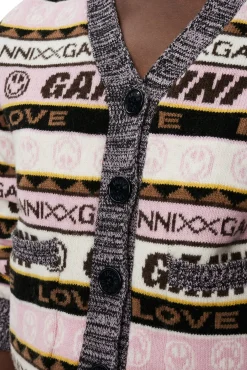 Fashion GANNI Grafik-Strickjacke Petrified Oak