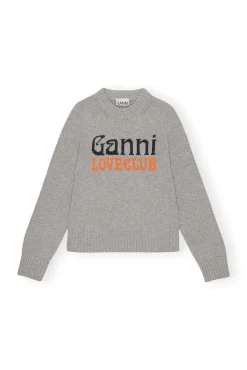 Sale GANNI Graphic O-Neck Pullover Oyster Gray