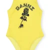 Discount GANNI Graphic Sporty Swimsuit Golden Kiwi