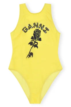 Discount GANNI Graphic Sporty Swimsuit Golden Kiwi