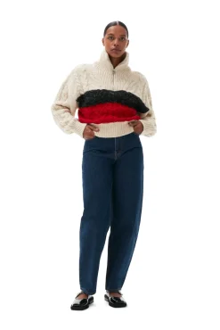 Flash Sale GANNI Größe Strickbluse Mit Zopfmuster Und Reisverschluss Black Melange
