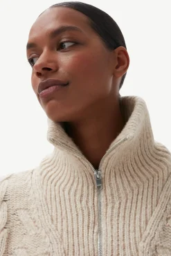 Flash Sale GANNI Größe Strickbluse Mit Zopfmuster Und Reisverschluss Black Melange