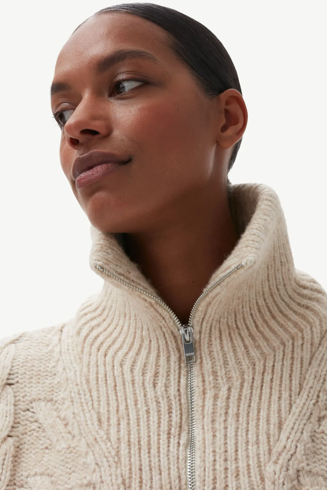 Flash Sale GANNI Größe Strickbluse Mit Zopfmuster Und Reisverschluss Black Melange