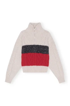 Flash Sale GANNI Größe Strickbluse Mit Zopfmuster Und Reisverschluss Black Melange
