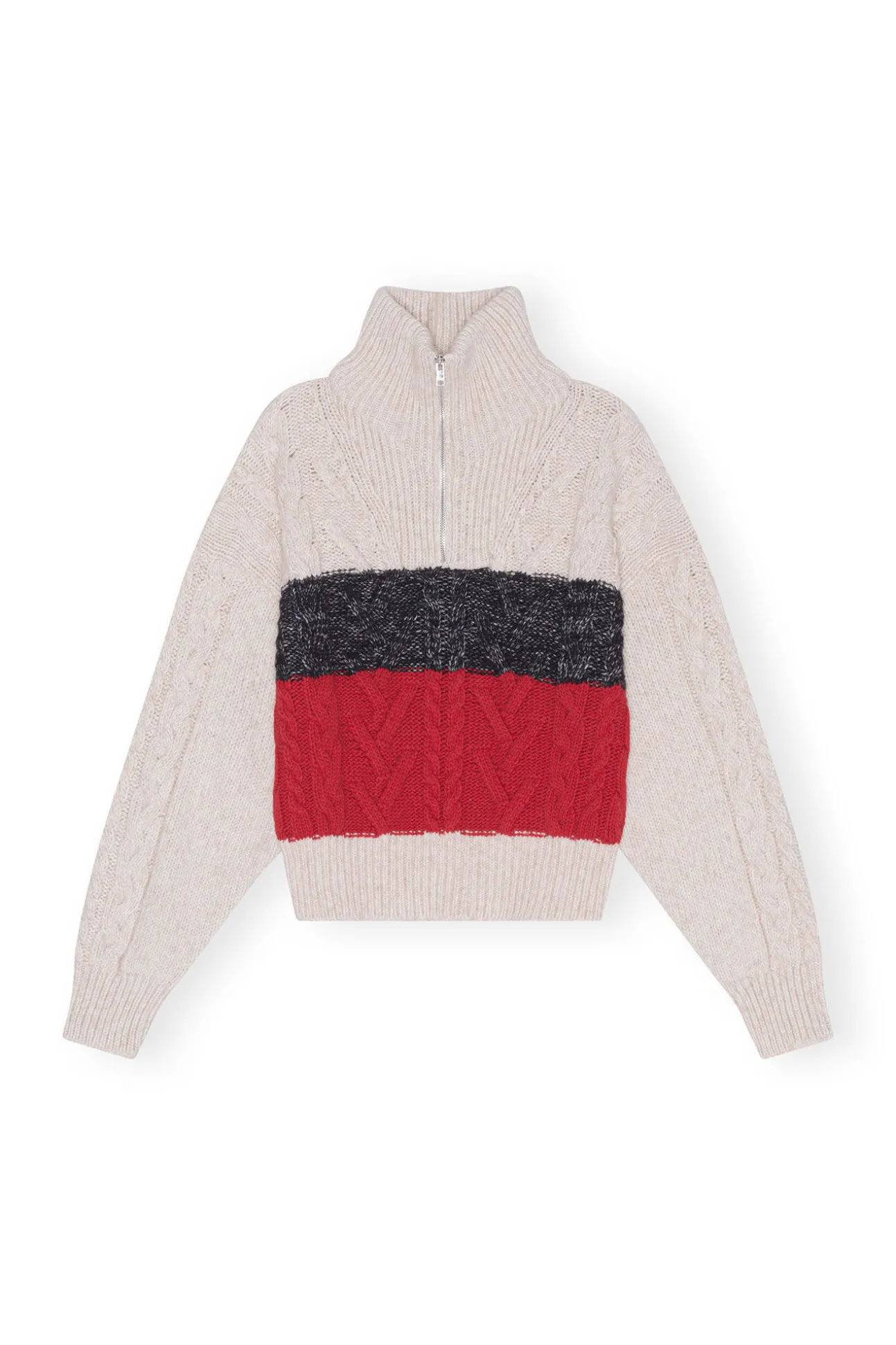 Flash Sale GANNI Größe Strickbluse Mit Zopfmuster Und Reisverschluss Black Melange