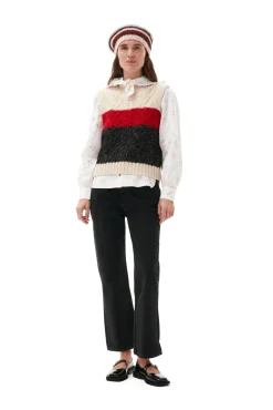 New GANNI Größe Weste Mit Zopfstrickmuster Black Melange