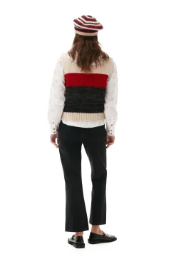 New GANNI Größe Weste Mit Zopfstrickmuster Black Melange