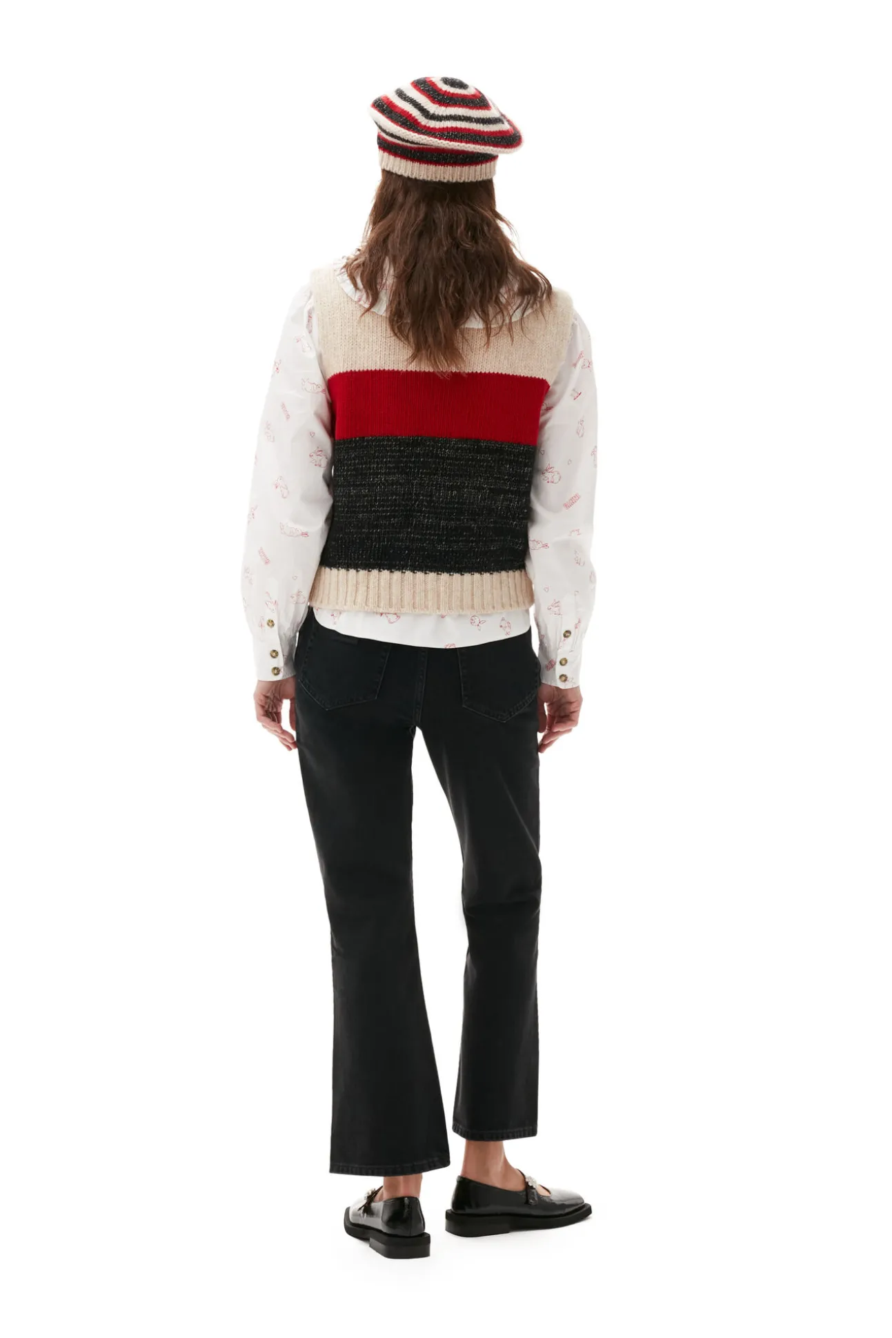 New GANNI Größe Weste Mit Zopfstrickmuster Black Melange