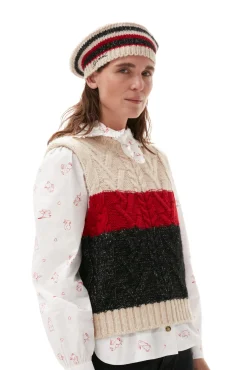 New GANNI Größe Weste Mit Zopfstrickmuster Black Melange